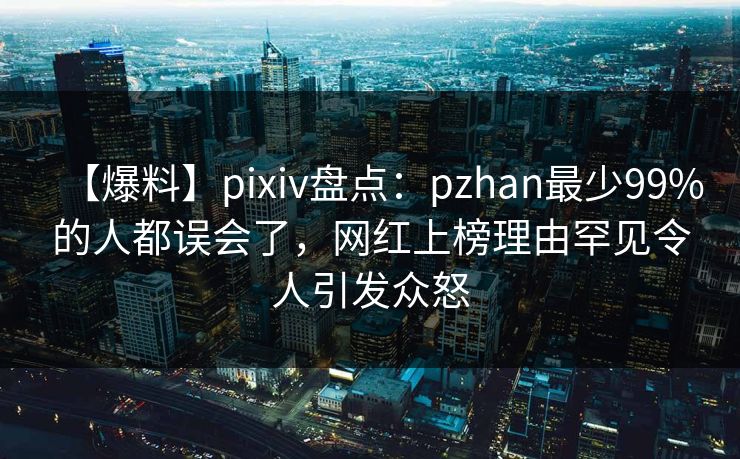 【爆料】pixiv盘点：pzhan最少99%的人都误会了，网红上榜理由罕见令人引发众怒